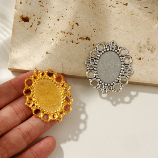 Bild von 20 PCs Zinc Based Alloy Cabochon Settings Connectors Charms Pendants Findings Oval Multicolor (Fits 25mm x 18mm) 4.2cm x 3.6cm