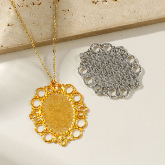 Bild von 20 PCs Zinc Based Alloy Cabochon Settings Connectors Charms Pendants Findings Oval Multicolor (Fits 25mm x 18mm) 4.2cm x 3.6cm