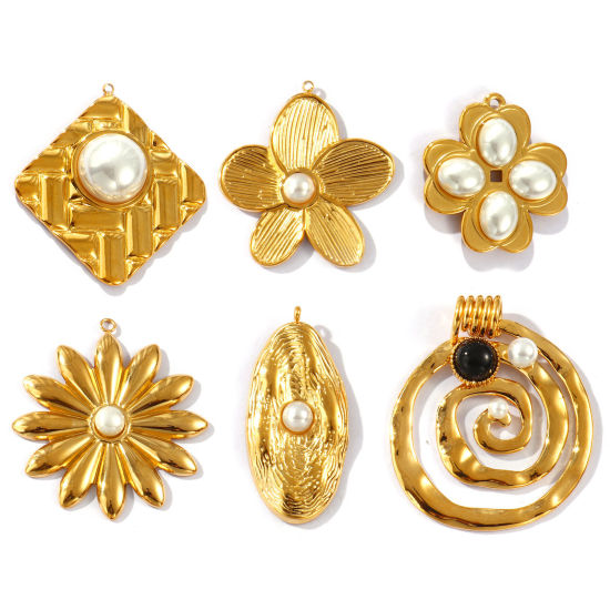 1 Piece Eco-friendly PVD Vacuum Plating Waterproof Anti-Tarnish Hypoallergenic 304 Stainless Steel Charms 18K Real Gold Plated Acrylic Imitation Pearl の画像