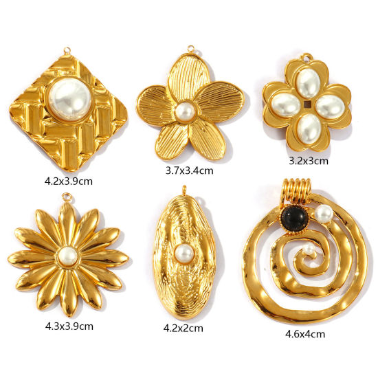 1 Piece Eco-friendly PVD Vacuum Plating Waterproof Anti-Tarnish Hypoallergenic 304 Stainless Steel Charms 18K Real Gold Plated Acrylic Imitation Pearl の画像