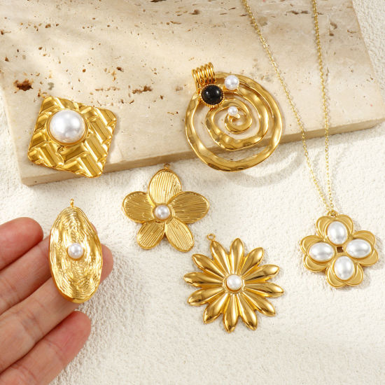 1 Piece Eco-friendly PVD Vacuum Plating Waterproof Anti-Tarnish Hypoallergenic 304 Stainless Steel Charms 18K Real Gold Plated Acrylic Imitation Pearl の画像