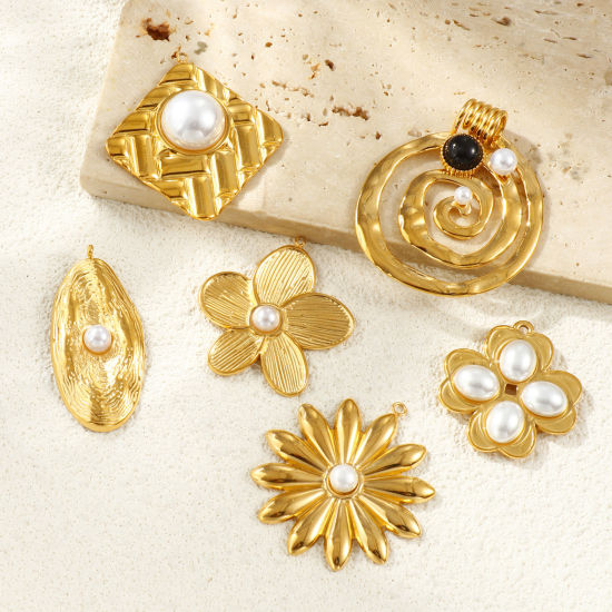 1 Piece Eco-friendly PVD Vacuum Plating Waterproof Anti-Tarnish Hypoallergenic 304 Stainless Steel Charms 18K Real Gold Plated Acrylic Imitation Pearl の画像