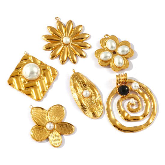 1 Piece Eco-friendly PVD Vacuum Plating Waterproof Anti-Tarnish Hypoallergenic 304 Stainless Steel Charms 18K Real Gold Plated Acrylic Imitation Pearl の画像