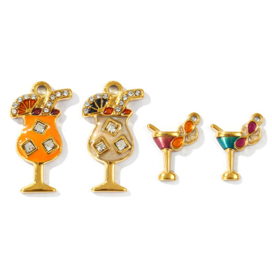 Picture of 2 PCs Eco-friendly PVD Vacuum Plating Waterproof Anti-Tarnish Hypoallergenic 304 Stainless Steel Charms 18K Real Gold Plated Enamel Wine Glass
