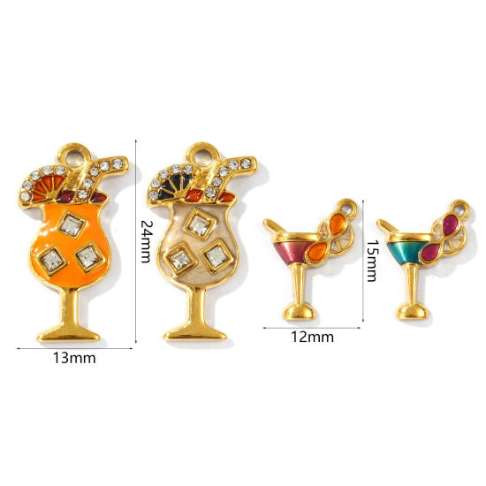 Picture of 2 PCs Eco-friendly PVD Vacuum Plating Waterproof Anti-Tarnish Hypoallergenic 304 Stainless Steel Charms 18K Real Gold Plated Enamel Wine Glass