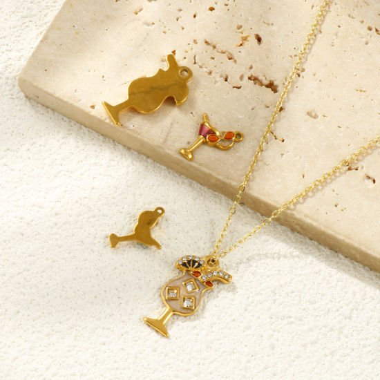 Picture of 2 PCs Eco-friendly PVD Vacuum Plating Waterproof Anti-Tarnish Hypoallergenic 304 Stainless Steel Charms 18K Real Gold Plated Enamel Wine Glass