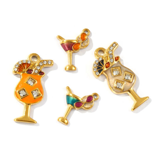Picture of 2 PCs Eco-friendly PVD Vacuum Plating Waterproof Anti-Tarnish Hypoallergenic 304 Stainless Steel Charms 18K Real Gold Plated Enamel Wine Glass