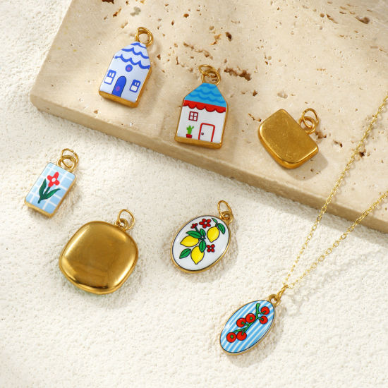 Bild von Umweltfreundliche PVD-Vakuumbeschichtung, wasserdicht, anlaufgeschützt und hypoallergen 304 Edelstahl Charms 18K Echtgold plattiert Gedruckt