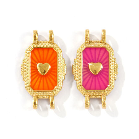 Picture of Eco-friendly PVD Vacuum Plating Waterproof Anti-Tarnish Hypoallergenic 304 Stainless Steel Valentine's Day Connectors Charms Pendants 18K Real Gold Plated Enamel Octagon Heart 3.1cm x 1.8cm