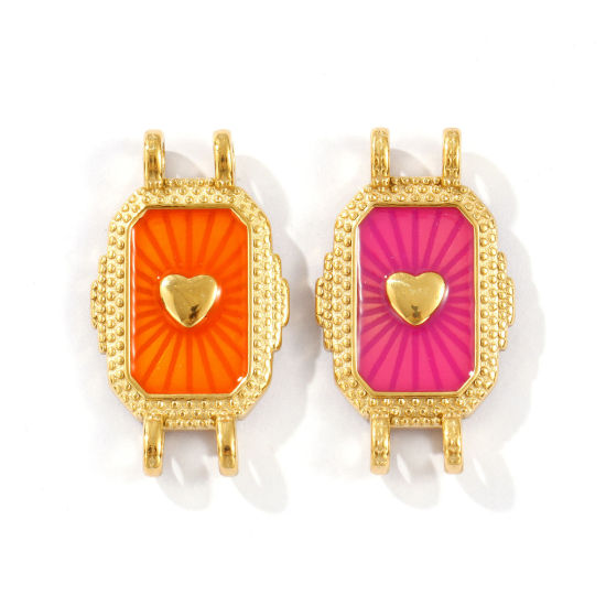 Image de 1 Pièce Connecteurs Pendentifs Breloques en 304 Acier Inoxydable Placage Sous Vide PVD Écologique Imperméable Anti-ternissement Hypoallergénique La Saint Valentin Plaqué Or Véritable 18K Émail Octogone Cœur 3.1cm x 1.8cm