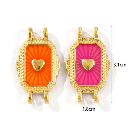 Image de 1 Pièce Connecteurs Pendentifs Breloques en 304 Acier Inoxydable Placage Sous Vide PVD Écologique Imperméable Anti-ternissement Hypoallergénique La Saint Valentin Plaqué Or Véritable 18K Émail Octogone Cœur 3.1cm x 1.8cm