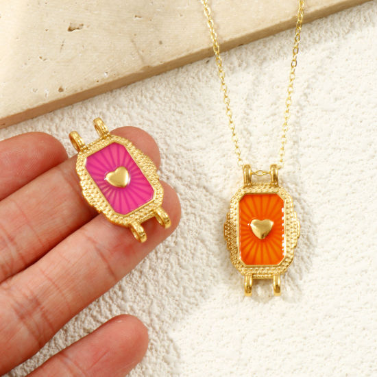 Image de 1 Pièce Connecteurs Pendentifs Breloques en 304 Acier Inoxydable Placage Sous Vide PVD Écologique Imperméable Anti-ternissement Hypoallergénique La Saint Valentin Plaqué Or Véritable 18K Émail Octogone Cœur 3.1cm x 1.8cm