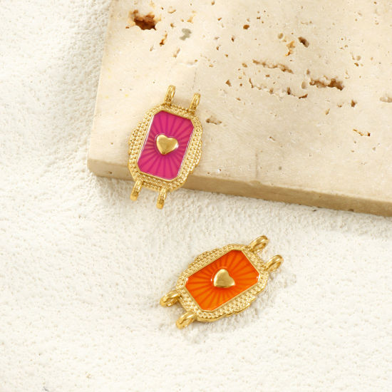 Image de 1 Pièce Connecteurs Pendentifs Breloques en 304 Acier Inoxydable Placage Sous Vide PVD Écologique Imperméable Anti-ternissement Hypoallergénique La Saint Valentin Plaqué Or Véritable 18K Émail Octogone Cœur 3.1cm x 1.8cm