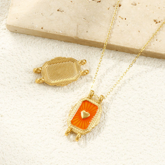 Image de 1 Pièce Connecteurs Pendentifs Breloques en 304 Acier Inoxydable Placage Sous Vide PVD Écologique Imperméable Anti-ternissement Hypoallergénique La Saint Valentin Plaqué Or Véritable 18K Émail Octogone Cœur 3.1cm x 1.8cm