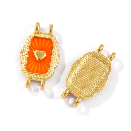 Image de 1 Pièce Connecteurs Pendentifs Breloques en 304 Acier Inoxydable Placage Sous Vide PVD Écologique Imperméable Anti-ternissement Hypoallergénique La Saint Valentin Plaqué Or Véritable 18K Émail Octogone Cœur 3.1cm x 1.8cm