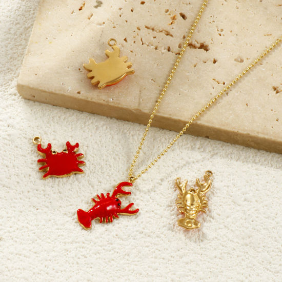 Image de 1 Pièce Breloques en 304 Acier Inoxydable Placage Sous Vide PVD Écologique Imperméable Anti-ternissement Hypoallergénique Bijoux d'Océan Plaqué Or Véritable 18K Émail