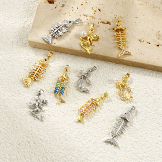 Image de 2 Pcs Pendentif Breloque Respectueux de la Nature en Laiton & Strass Plaqué Or Véritable 18K