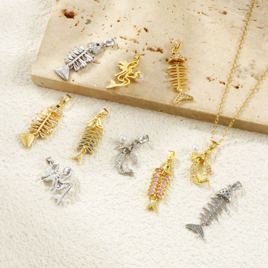 Image de 2 Pcs Pendentif Breloque Respectueux de la Nature en Laiton & Strass Plaqué Or Véritable 18K