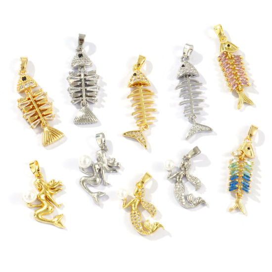 Image de 2 Pcs Pendentif Breloque Respectueux de la Nature en Laiton & Strass Plaqué Or Véritable 18K
