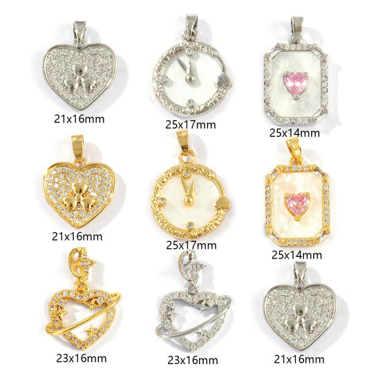 Immagine di 2 Pz Ottone + Zircone Cubico San Valentino Ciondoli Multicolore Micro Spianare