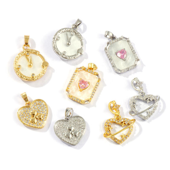 Immagine di 2 Pz Ottone + Zircone Cubico San Valentino Ciondoli Multicolore Micro Spianare
