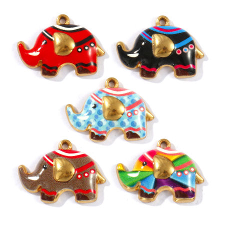 Picture of Eco-friendly PVD Vacuum Plating Waterproof Anti-Tarnish Hypoallergenic 304 Stainless Steel Pet Silhouette Charms 18K Real Gold Plated Elephant Animal Printed 20mm x 15mm