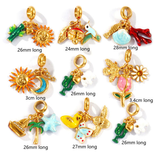 Bild von Umweltfreundliche PVD-Vakuumbeschichtung, wasserdicht, anlaufgeschützt und hypoallergen 304 Edelstahl Baumelnde Charm-Perlen für die Herstellung von Armbändern, Halsketten und Schmuck 18K Echtgold plattiert Emaille