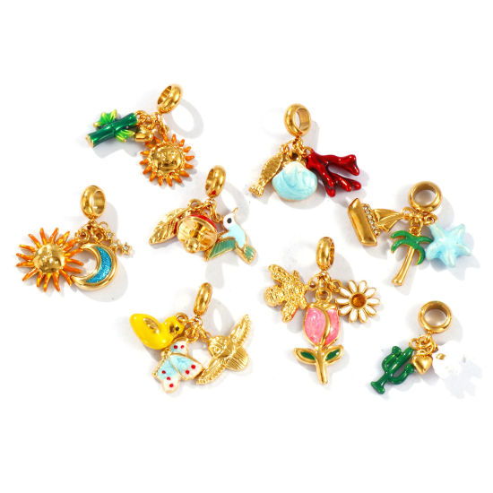 Bild von Umweltfreundliche PVD-Vakuumbeschichtung, wasserdicht, anlaufgeschützt und hypoallergen 304 Edelstahl Baumelnde Charm-Perlen für die Herstellung von Armbändern, Halsketten und Schmuck 18K Echtgold plattiert Emaille