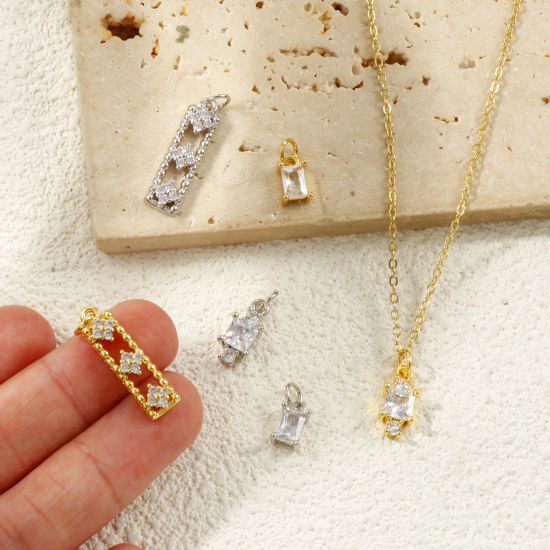 Image de 2 PCs Eco-friendly Brass & Cubic Zirconia Charms Real Gold Plated