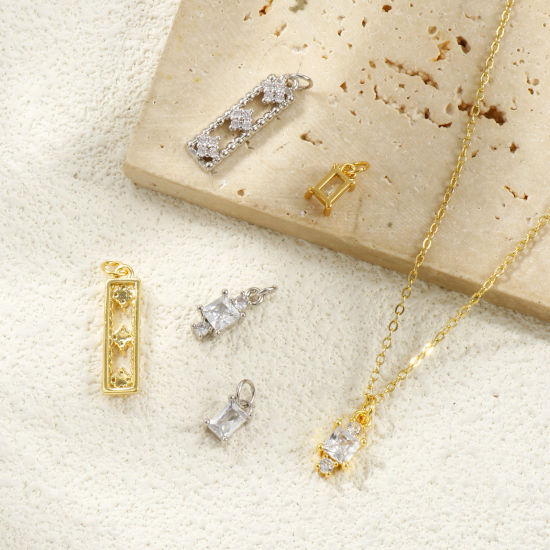 Image de 2 PCs Eco-friendly Brass & Cubic Zirconia Charms Real Gold Plated
