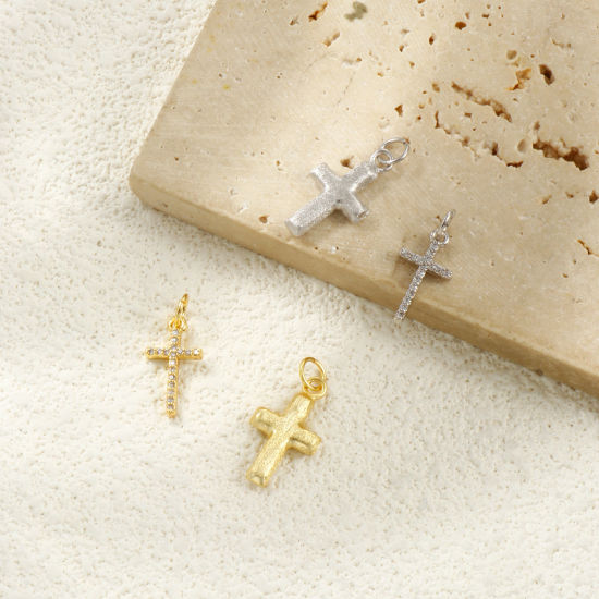 Imagen de 2 PCs Eco-friendly Brass Religious Charms Real Gold Plated Cross