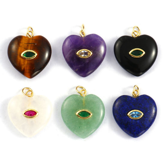 Immagine di 1 Pz Ecologico Ottone & Zircone & Gemma San Valentino Ciondoli 18K Vero Oro Placcato Cuore 25mm x 20mm