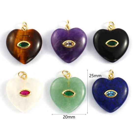 Immagine di 1 Pz Ecologico Ottone & Zircone & Gemma San Valentino Ciondoli 18K Vero Oro Placcato Cuore 25mm x 20mm