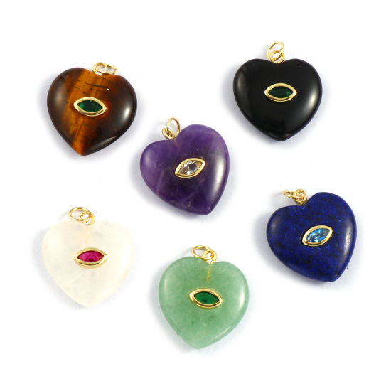 Immagine di 1 Pz Ecologico Ottone & Zircone & Gemma San Valentino Ciondoli 18K Vero Oro Placcato Cuore 25mm x 20mm
