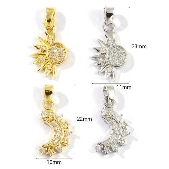 Image de 2 PCs Eco-friendly Brass Galaxy Charm Pendant Real Gold Plated Clear Cubic Zirconia