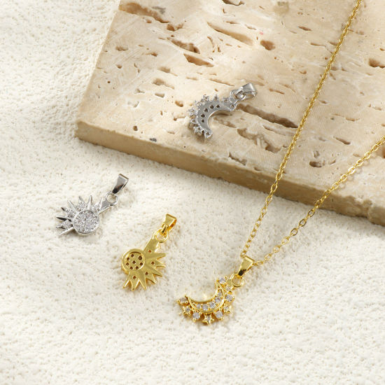 Image de 2 PCs Eco-friendly Brass Galaxy Charm Pendant Real Gold Plated Clear Cubic Zirconia