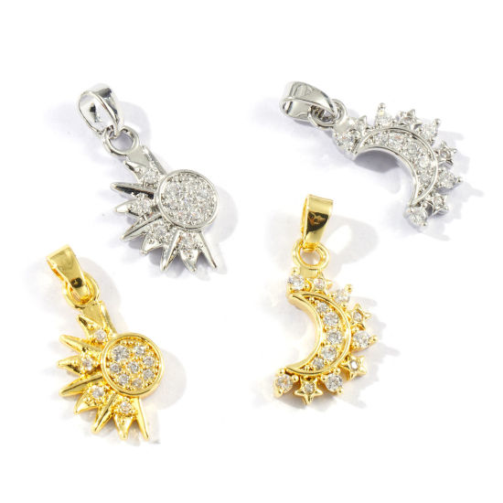 Image de 2 PCs Eco-friendly Brass Galaxy Charm Pendant Real Gold Plated Clear Cubic Zirconia