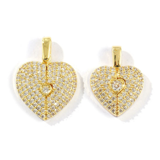 Image de 1 Piece Brass Valentine's Day Charms 18K Gold Plated Heart Can Open Clear Rhinestone