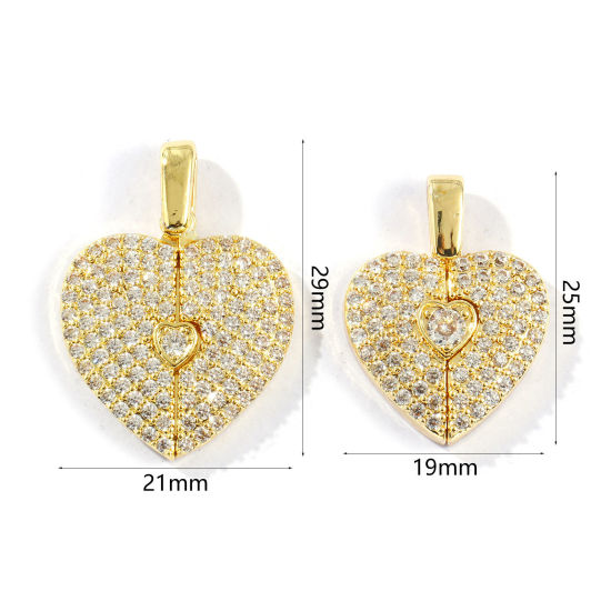 Image de 1 Piece Brass Valentine's Day Charms 18K Gold Plated Heart Can Open Clear Rhinestone