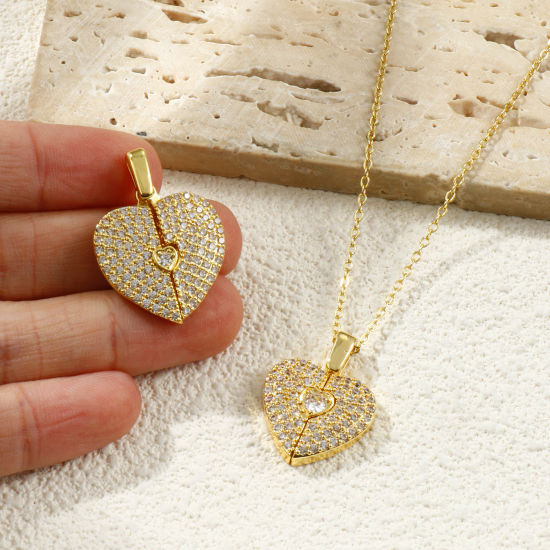 Image de 1 Piece Brass Valentine's Day Charms 18K Gold Plated Heart Can Open Clear Rhinestone