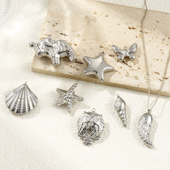 Image de 1 Piece Eco-friendly 304 Stainless Steel Charms Silver Tone Hollow