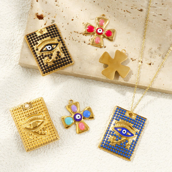 Picture of Eco-friendly PVD Vacuum Plating Waterproof Anti-Tarnish Hypoallergenic 304 Stainless Steel Religious Charms 18K Real Gold Plated Enamel