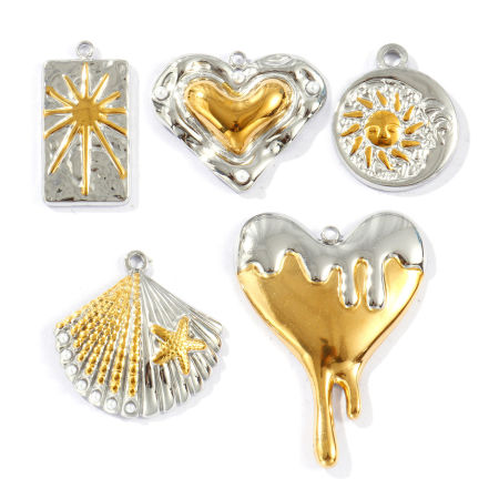 Picture of Eco-friendly PVD Vacuum Plating Waterproof Anti-Tarnish Hypoallergenic 304 Stainless Steel Charms 18K Real Gold Plated & Silver Tone Two Tone