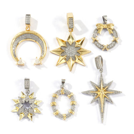 Picture of Brass Charms 18K Gold Plated & Platinum Plated Two Tone Clear Cubic Zirconia