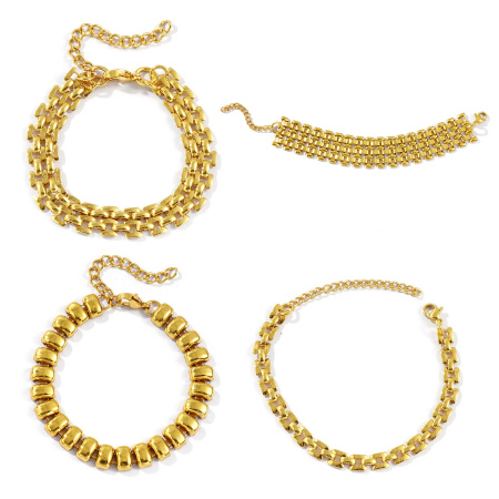 Image de de Gros Bracelets Plaqué Or 18K en 304 Acier Inoxydable, Chaîne à Maillons Faite à la Main Unisexe Respectueux de la Nature Élégant Minimaliste Cadeau Fournitures de Bijoux 1 Pièce