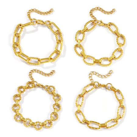 Picture of Wholesale Handmade Link Chain Bracelets, 18K Gold Plated 304 Stainless Steel, Unisex Eco-friendly Stylish Minimalist Gift Jewelry Supply 17cm(6.7") long