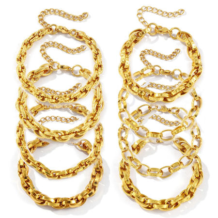 Immagine di Catena a Cavo Braccialetti, Placcato Oro 18K 304 Acciaio Inossidabile, Ecologico Squisito Elegante Regalo Fornitura di Gioielli 17cm Lunghezza, 1 Pz