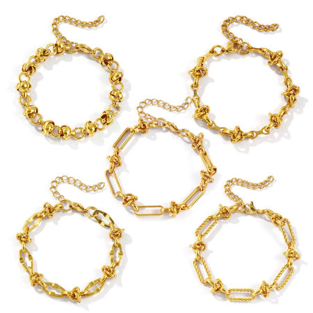 Immagine di All'Ingrosso Catena a Maglia Fatta a Mano Braccialetti, Placcato Oro 18K 304 Acciaio Inossidabile, Unisex Ecologico Elegante Minimalista Regalo Fornitura di Gioielli 1 Pz