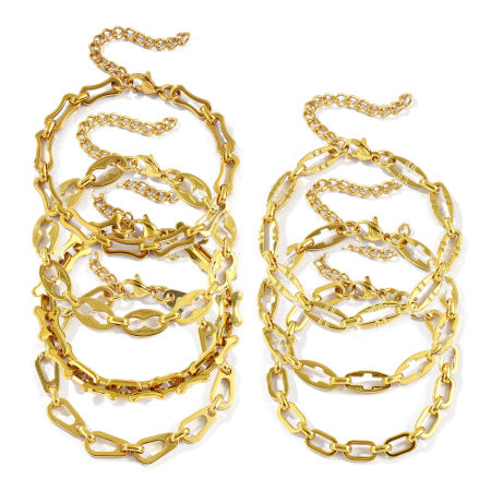 Picture of Wholesale Handmade Link Chain Bracelets, 18K Gold Plated 304 Stainless Steel, Unisex Eco-friendly Stylish Minimalist Gift Jewelry Supply 17cm(6.7") long