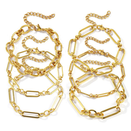 Immagine di All'Ingrosso Catena a Maglia Fatta a Mano Braccialetti, Placcato Oro 18K 304 Acciaio Inossidabile, Unisex Ecologico Elegante Minimalista Regalo Fornitura di Gioielli 17cm Lunghezza, 1 Pz